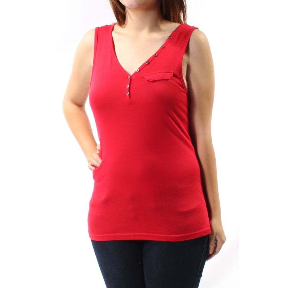 COLOR STORY Womens Red Sleeveless V Neck Top Size: M